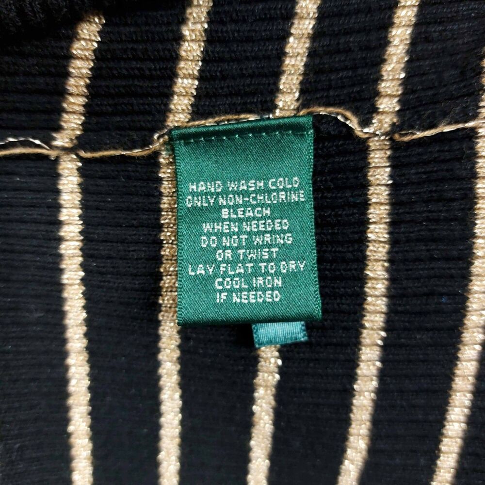 Lauren Ralph Lauren Striped Knit Top Womens 2X Black Gold Henley Metallic Ribbed - Picture 8 of 8